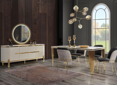 Luxury Dining room Suite Dining set Dining table Chairs Set 6pcs Gold White